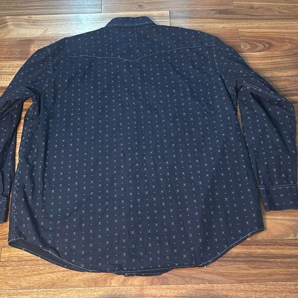 Mens Panhandle Slim Rough Stock Long Sleeve Navy‎ Print Snap Western Shirt - Picture 5 of 9